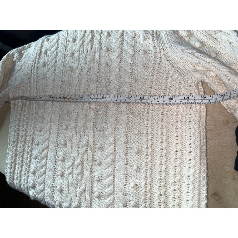 Gap Ivory Sweater Turtleneck 3D Texture Bobble Cable Cotton Wool Cottage Women S - Picture 4 of 10